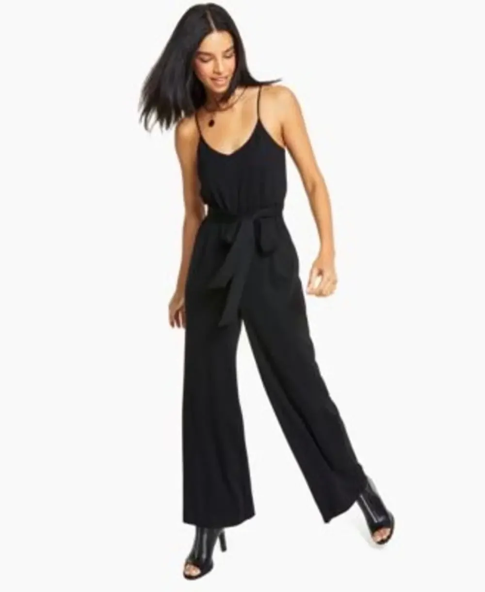 Bar III Black Spaghetti Strap Belted Jumpsuit - M